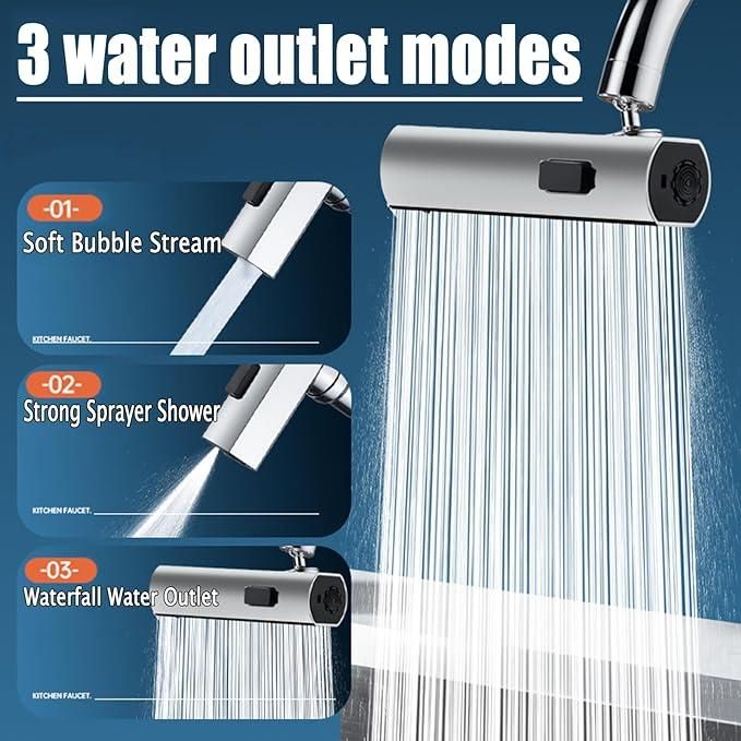 3 In 1 360° Waterfall Faucet Extender For Kitchen Sink.