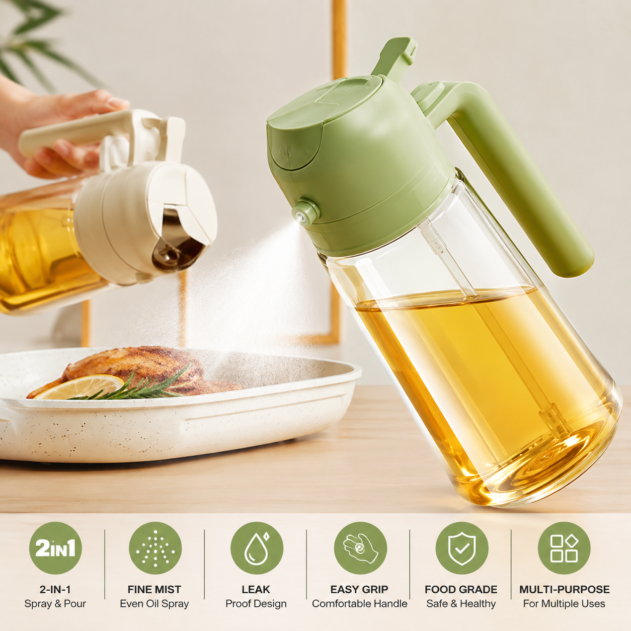 2-in-1 Oil Sprayer &amp; Dispenser Bottle – Smart Cooking Made Simple