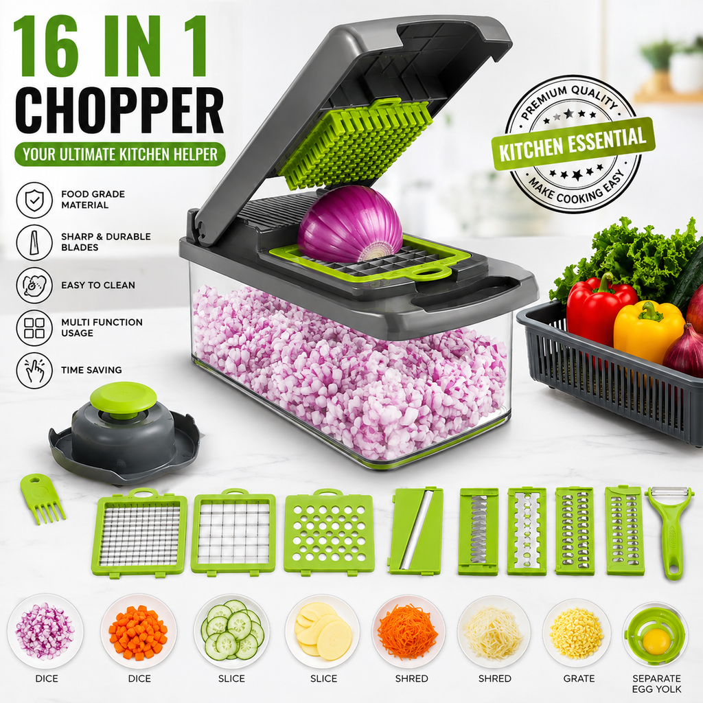 16-in-1 Vegetable Chopper – Fast, Easy &amp; Neat Food Prep
