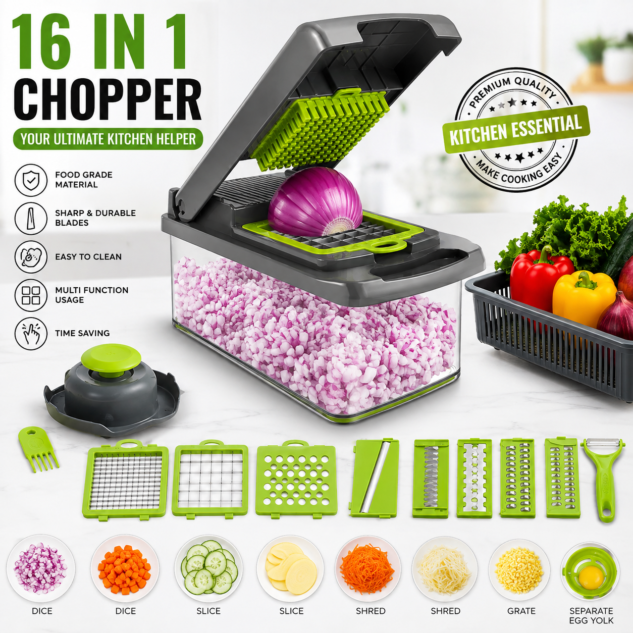 16-in-1 Vegetable Chopper – Fast, Easy &amp; Neat Food Prep